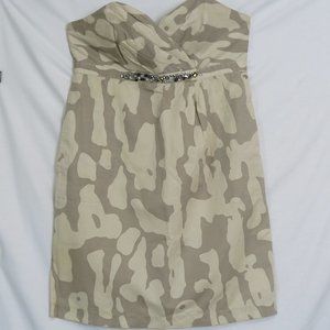 ESCADA SPORT Mocha & Beige Strapless Short Cotton Linen Dress Size 38